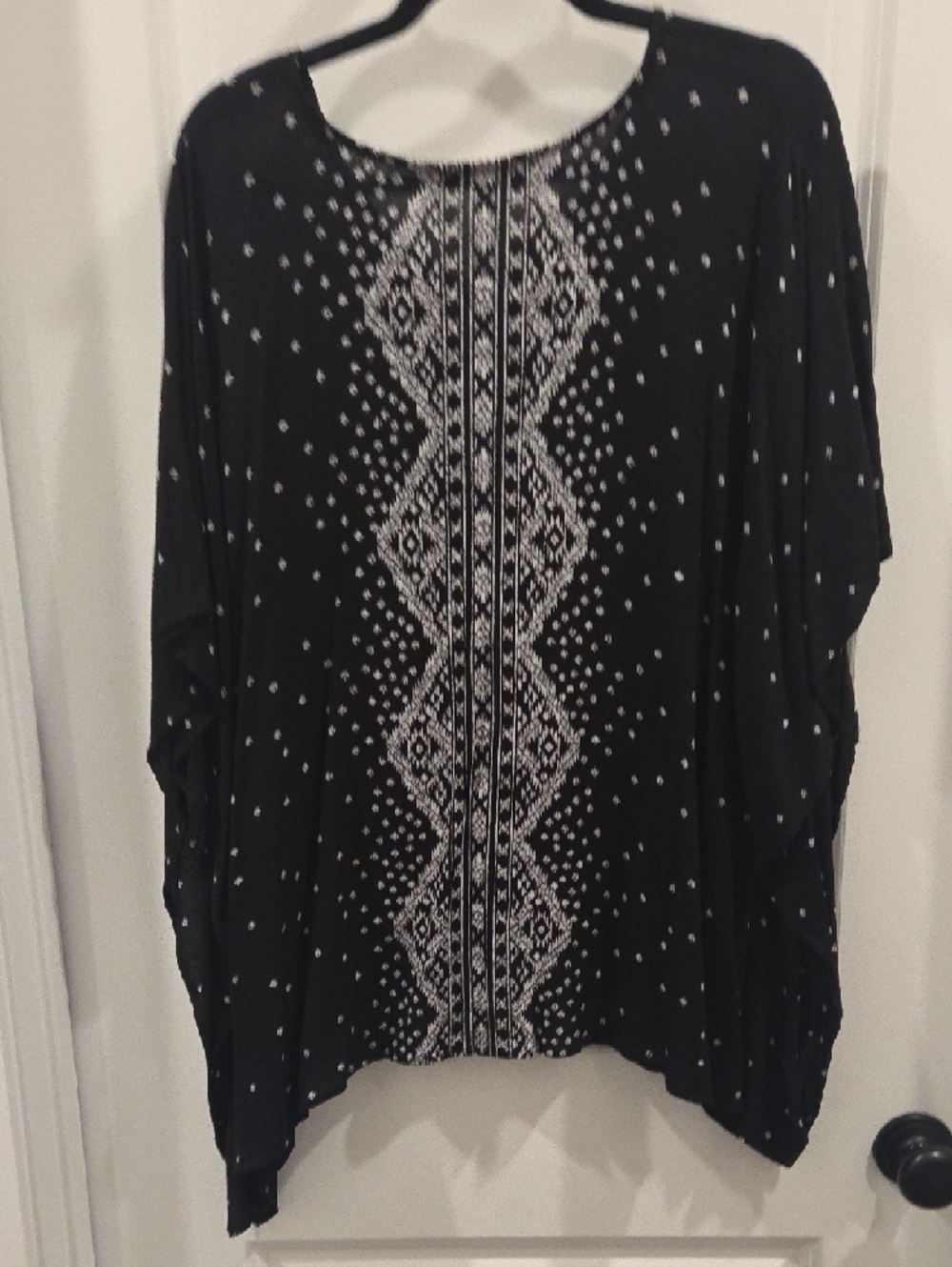 Chico's Black Poncho with White Geometric Embroidery - Picture 4 of 4